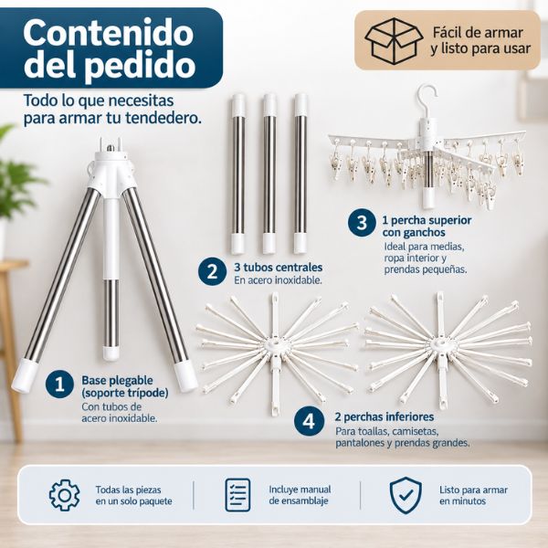 Tendedero Vertical Plegable de 3 Niveles Giratorios | Tendé la ropa sin dar mil vueltas.