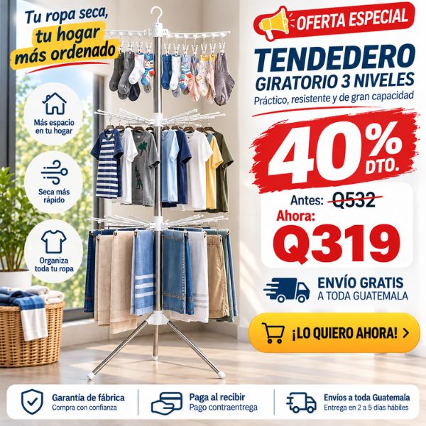 Tendedero Vertical Plegable de 3 Niveles Giratorios | Tendé la ropa sin dar mil vueltas.